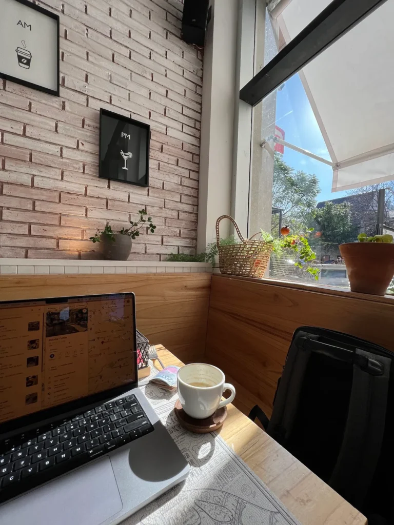 Working remotely from a café in Buenos Aires, Argentina