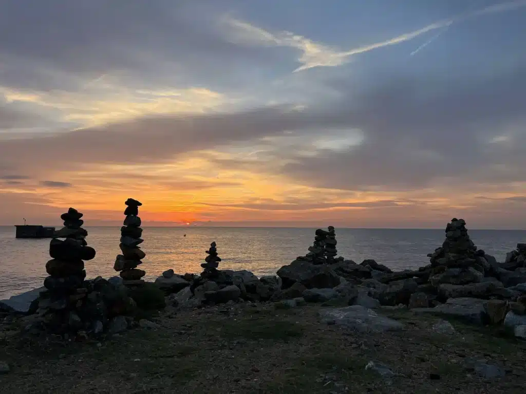 Sunset on the Mediterranean coast in Barcelona, Spain