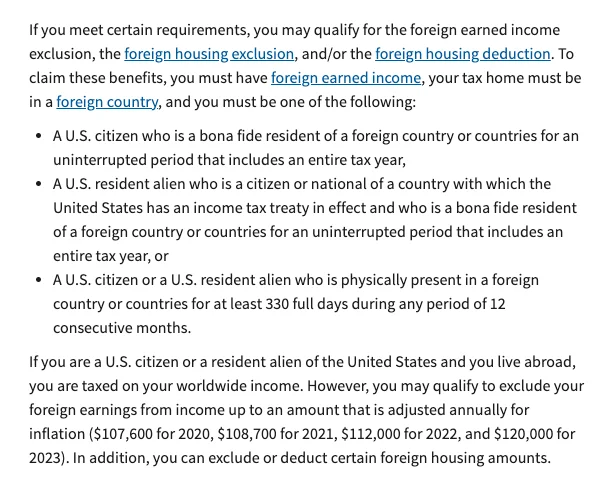 Foreign earned income exclusion